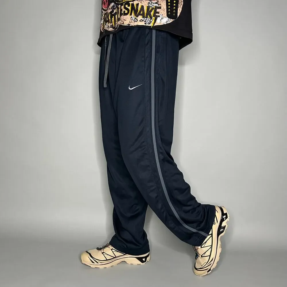 Vintage Y2K Nike Sweatpants Mens L Baggy Wide Leg Dark Navy Blue Grey Polyester